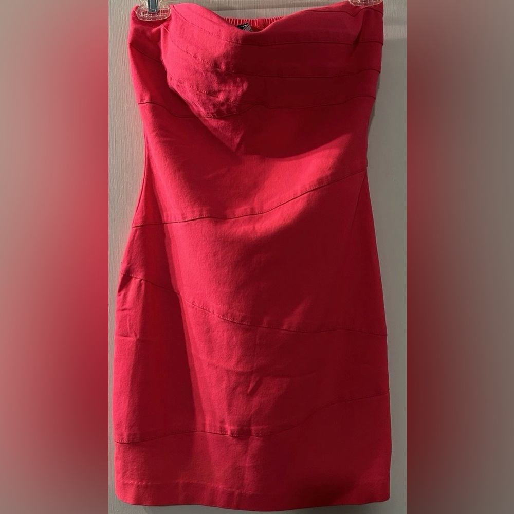 Vibrant Cute French Bazaar Dark Pink Strapless Stretchy Dress Size M (28-30”X24”